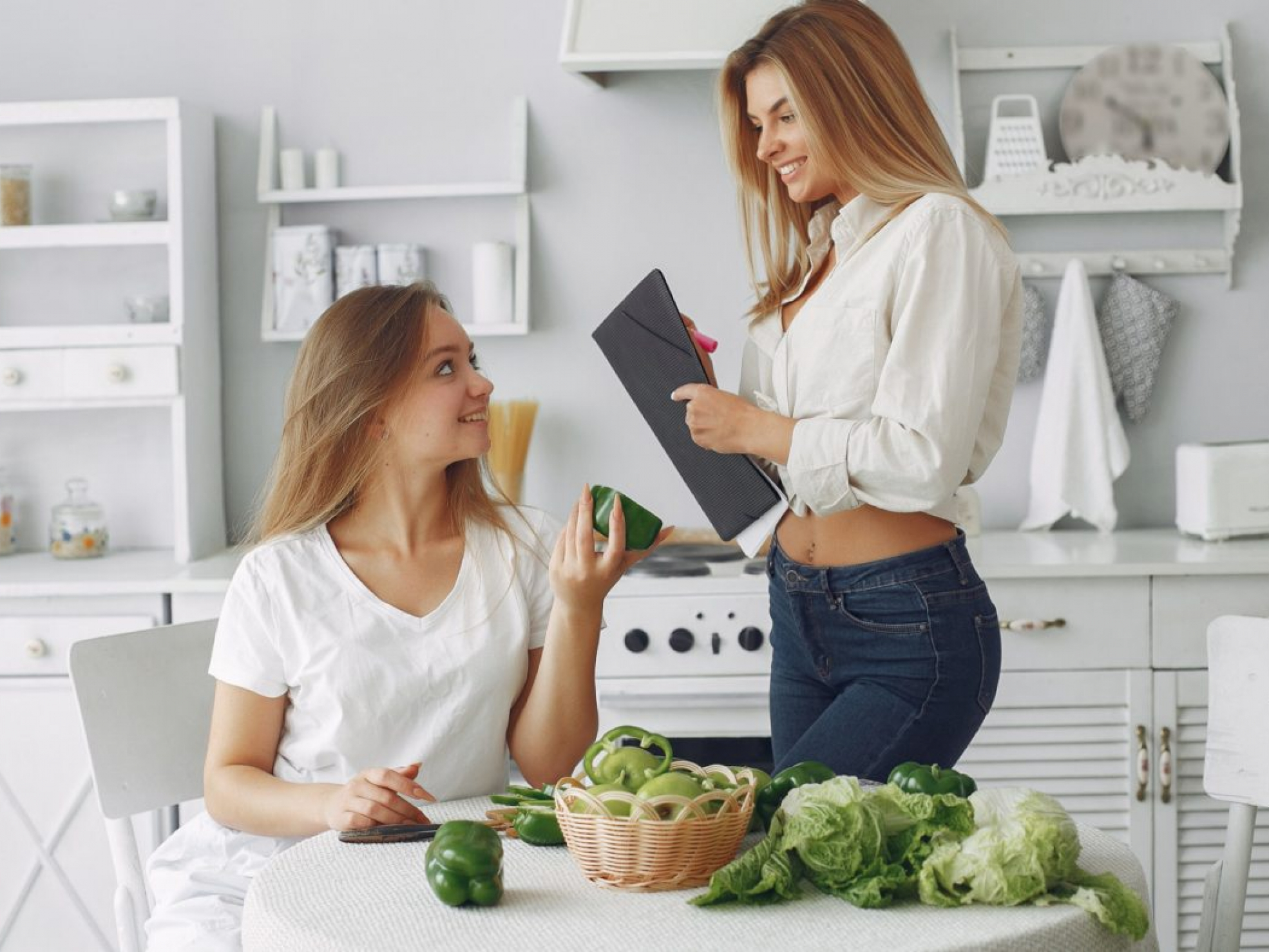 Healthy eating. Dieting and people concept. Blonde with a vegetable.